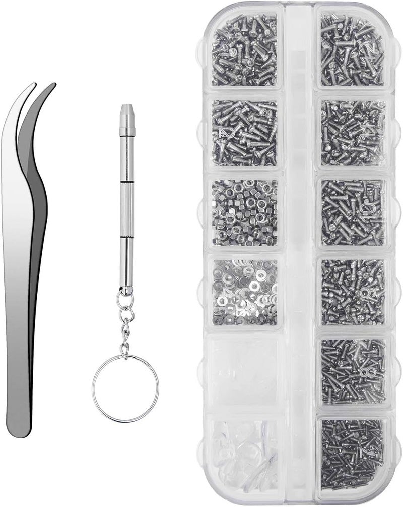 Weico 1100Pcs Eyeglasses Repair Kit, Tiny Sunglasses Screws, Glasses Screws and 5 Pairs Nose Pads with Micro Screwdriver Tweezer for Watch Clock Spectacle Eye Glass Repair - Image 1